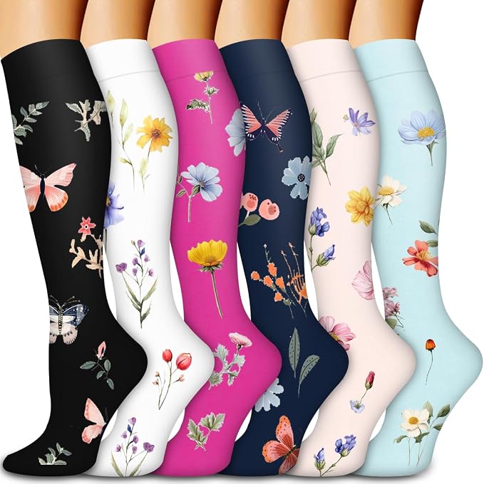 Compression Socks for Women & Men Circulation (6 Pairs) 15-20 mmHg is Best Support for Athletic Running,Nurse by Bluemaple