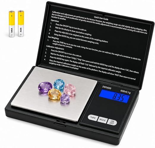 Smart Weigh SWS600 Elite 600g x 0.1g Digital Gram Scale, Pocket Sized Jewelry, Nutrition Kitchen, and School Scale, Slim Design, Black by SmartWeigh