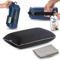 alkamto Travel & Camping Comfortable Memory Foam Pillow – Easy to Carry Portable Bag – Temperature Regulating Pillow Case (Black + Extra Cover) by Alkamto