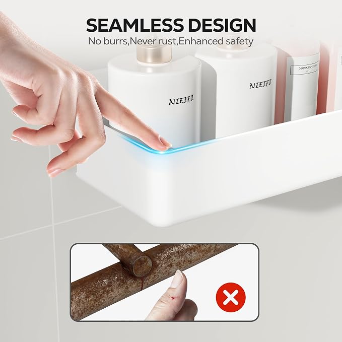 Nieifi Adhesive Shower Shelves, White, 5 Pieces | Rustproof ABS, Large Capacity, Removable Design, Easy-Clean, No Drilling Shower Organizer for Bathroom Storage & Home Decor - Image 5