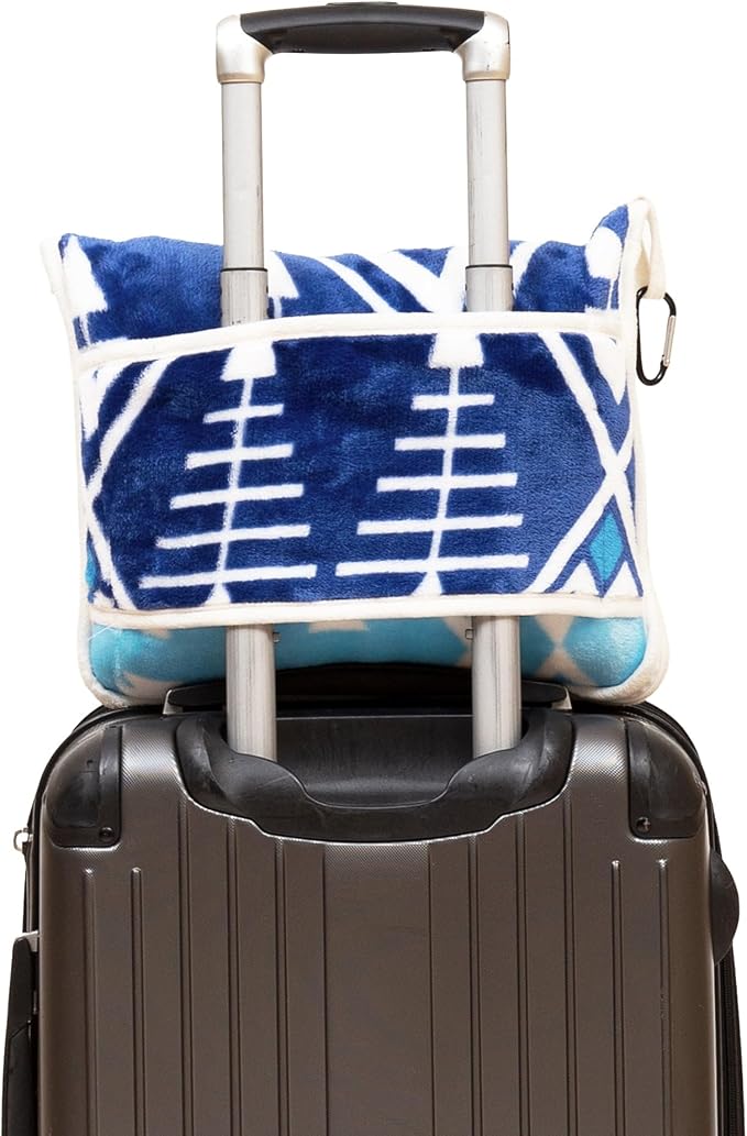 Carstens, Inc. Travel Blanket, Premium Compact 2-in-1 Airplane Blanket/Pillow, Open Sky Blue Aztec - Image 3