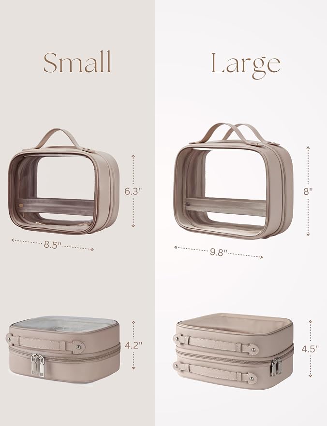 Clear Cosmetic Bag Double Layer Travel Toiletry Bag Clear Makeup Bag Case with 4 Compartments, Transparent Travel Bag for Toiletries, Large Toiletry Bag for Women Cosmetic Case (Taupe, Large) - Image 4