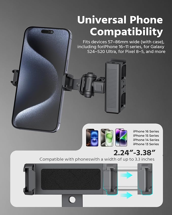 Phone Clip Rig Stabilizer for Smartphone, Lightweight Handheld Vlogging Rig with 360° Rotation, Grip & Cold Shoe Mounts | Compatible with Most Smartphones (for Arri-Standard) - Image 6
