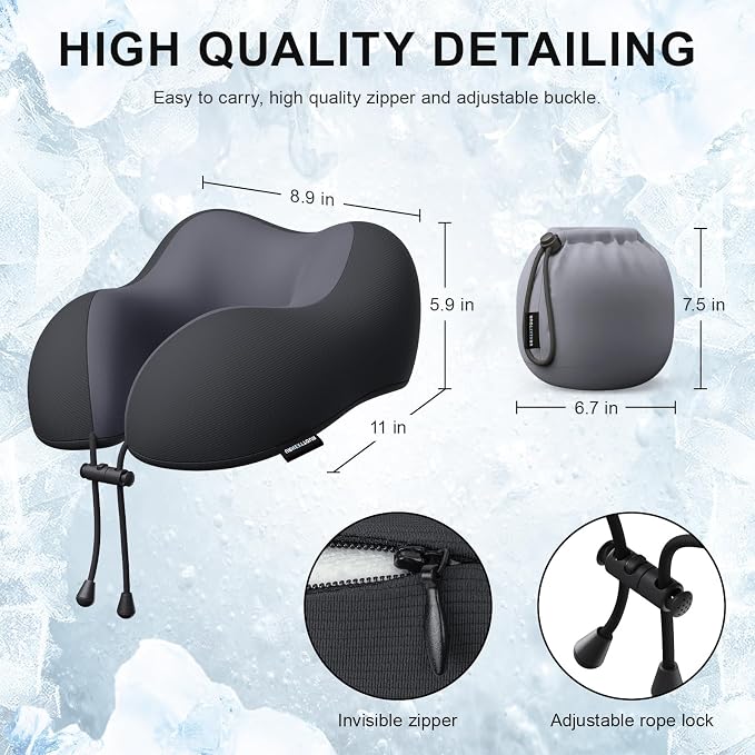 urnexttour Travel Pillow for Airplane Memory Foam Neck Pillow, Soft & Support Travel Pillow for Travelling, Sleeping Rest, Car, Train and Home Use (Black) - Image 5