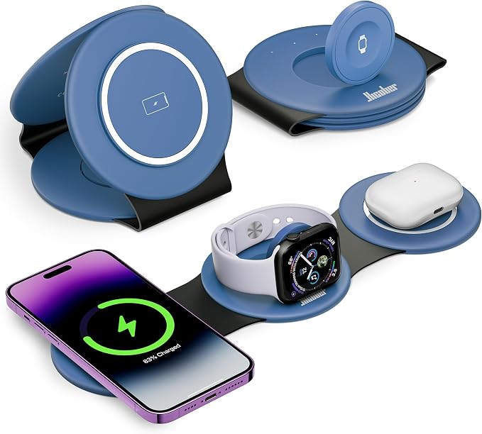 HICOBER 3IN1 Wireless Charging Station for iPhone, Watch, AirPods,LightBlue | Charge 3 devices at once, foldable, case-friendly and ready for travel by Hicober