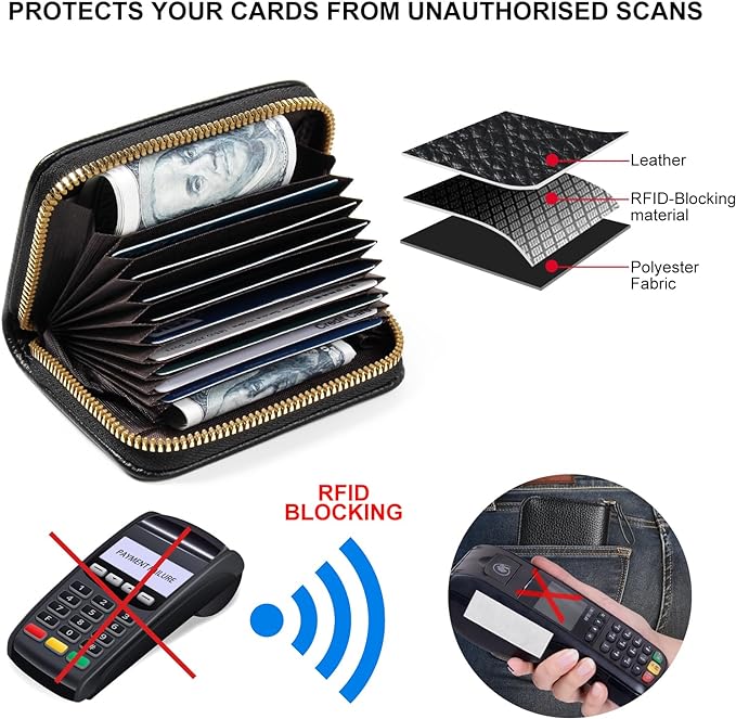 Credit Card Wallet, RFID Card Case Wallet, Zipper Card Cases Holder for Men Women, RFID Blocking, KeyChain Wallet, Compact Size Card Organizer Case for Women - Image 3