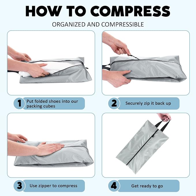 6 Pcs Travel Shoe Bags with Zipper Nylon Portable Waterproof Suitcase Shoe Organizer Packing for Golf(L,Gray) - Image 4