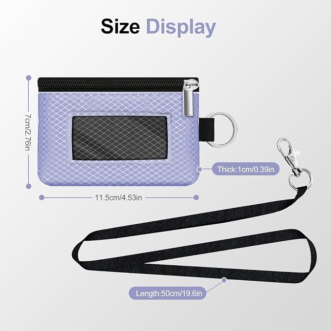 Minimalist RFID Blocking Small Wallet with ID Window,WaterResistant Zip Id Case Wallet with Lanyard Keychain for Cards,Cash,Travel,Women,Men (Lavender Purple/Black) - Image 5
