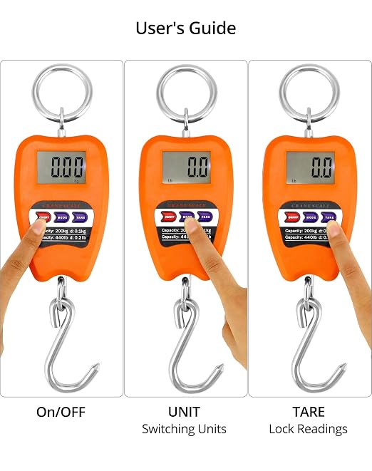 QWORK Hanging Weight Scale, 200kg/440lbs Digital Crane Scales Fish Weighing Scale Aluminum Housing LED Display Scale for Fishing, Weigh Luggage, Home Farm - Image 4
