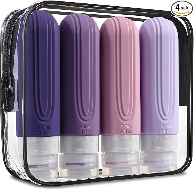Mrsdry Travel Bottles for Toiletries, Tsa Approved 3oz Travel Size Containers BPA Free Leak Proof Refillable Liquid Silicone Squeezable Travel Accessories for Shampoo Conditioner Lotion (4 Pack) by Mrsdry