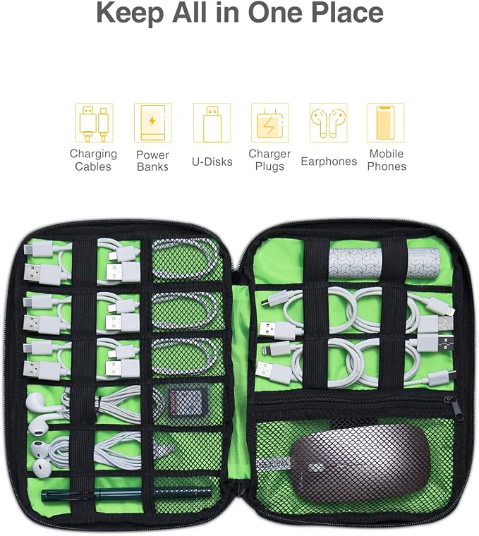 Travel Cable Organizer Bag, Flat Cord Organizer Case | Travel Essentials for Wire/Cord/Charger/Cable Storage/Tech Accessories/Tech Gifts - Image 4
