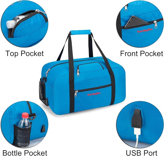 17x10x9 United Airline Personal Item Under Seat Duffel Bag With Free Pillow And USB Port (Royal Blue) - Image 3
