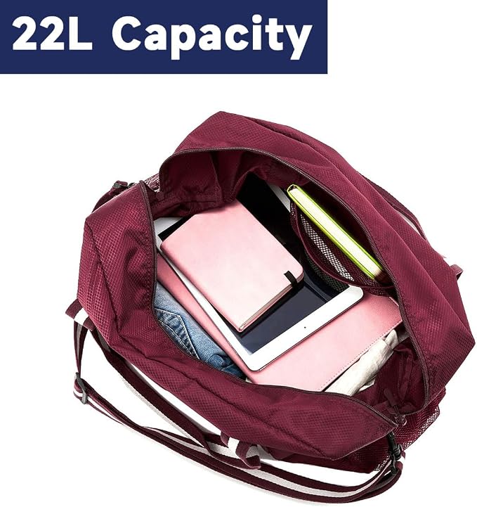Carry On Travel Bag, Lightweight Foldable Packable Tote Bag 25L | Water Repellent, Expandable Travel Duffle with Luggage Sleeve and Shoulder Strap for Men Women - Image 6