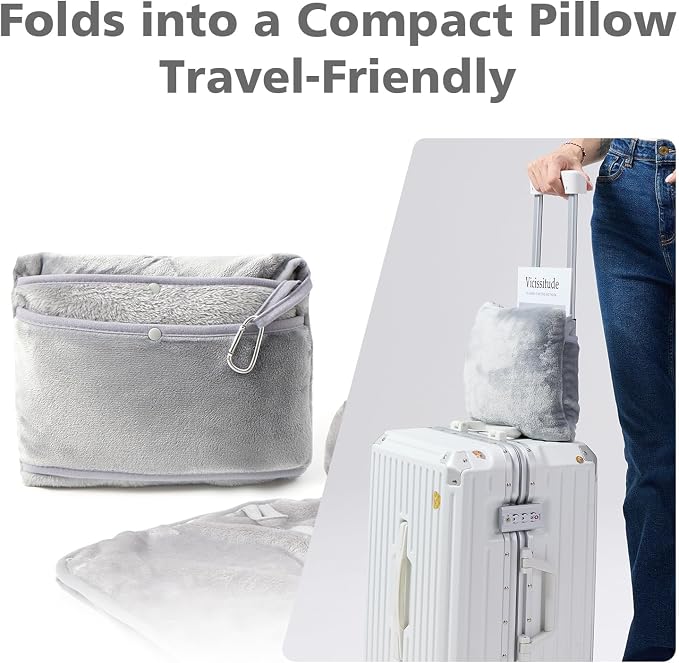 Packable Travel Throw Blanket, Light Grey | Soft lightweight wearable travel accessory with carry pouch, airplane blanket, road trips, office naps,outdoor camping - Image 3