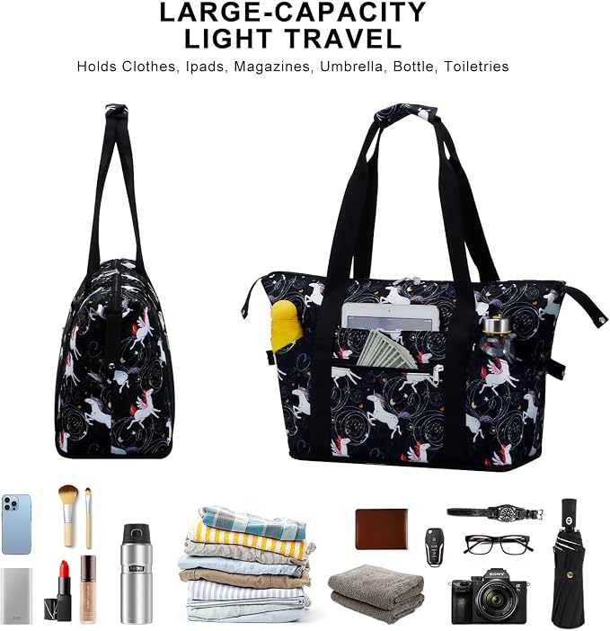 Expandable Duffel Bag for Women with Trolley Sleeve/Wet Pocket Weekender Travel Tote Large Carry On Overnight Luggage - Image 7