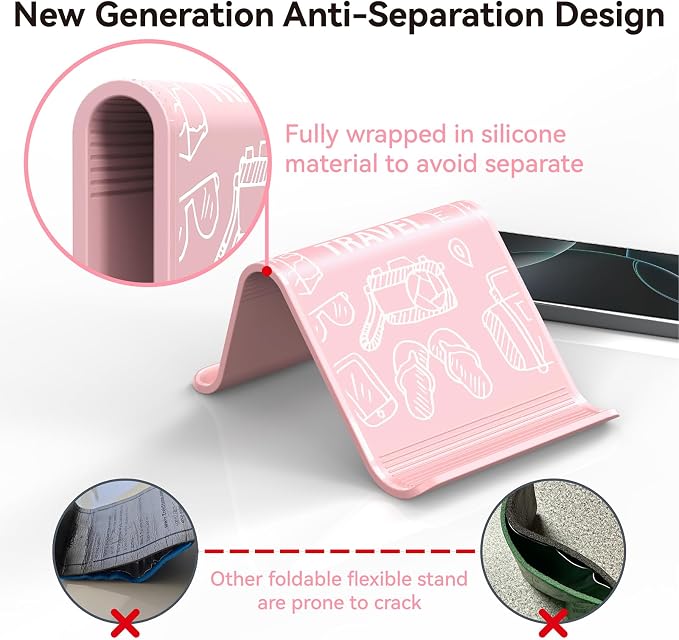 Airplane Phone Holder, Foldable Flexible Silicone Phone Stand | Tablet Mount for Flying, Home Office, Desk and Bedroom, Compatible with iPhone, Smartphones for Hands-Free Viewing, Pink - Image 4