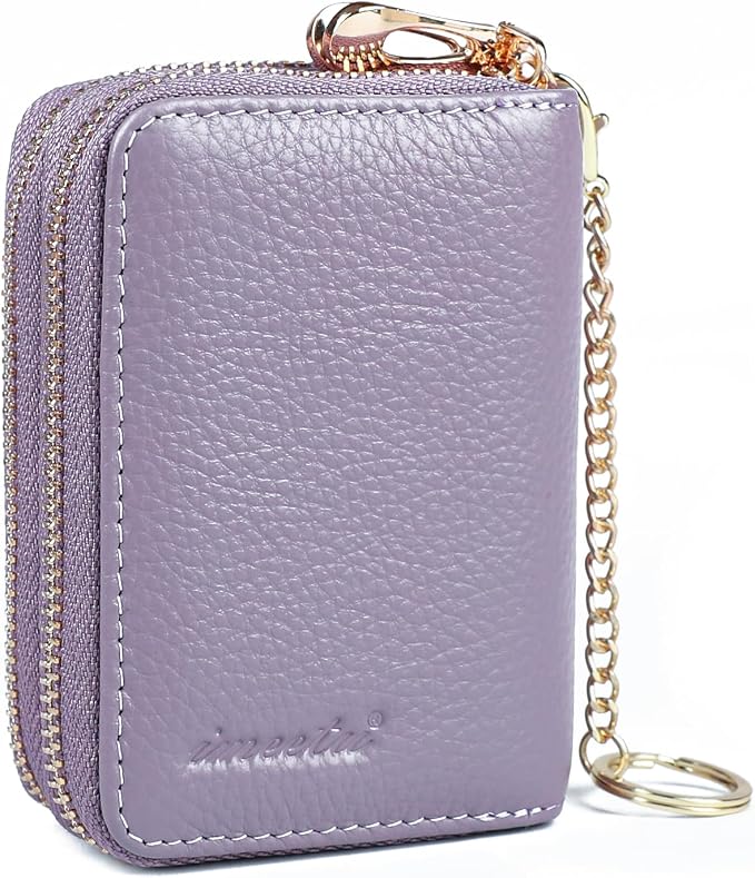 imeetu Rfid Credit Card Holder, Businese Card Case, Wallet for Women Men | Genuine Leather Card Wallet with id Window, Keychain & Double Zipper, Water-resistan Small Wallet with Gift Box, Daily Travel - Image 3