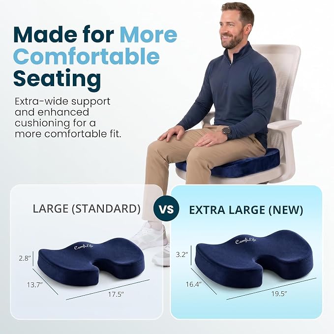 ComfiLife Extra Large Gel & Memory Foam Seat Cushion - Doctor Recommended Office Chair, Car Seat, Lifting Cushion - Back & Sciatica Pain Relief - Wide Seat Cushion for Big & Tall (Navy) - Image 2
