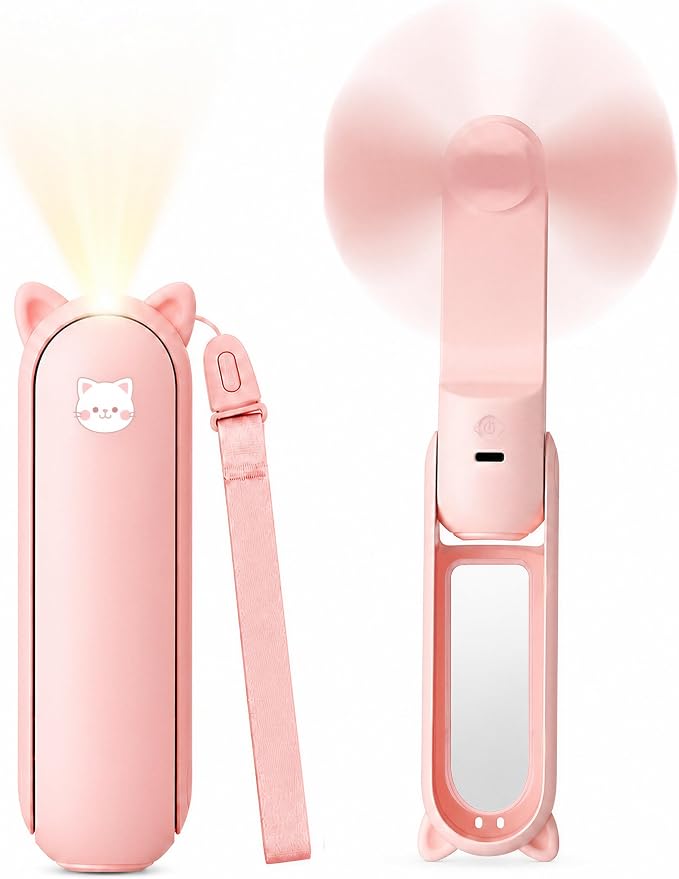 3-in-1 Portable Handheld Fan with Mirror & Flashlight - Mini Personal Fan, 22H Cooling, USB Rechargeable Travel Fan for Women, Makeup, Concerts & Summer (Pink) by COMFYLIME