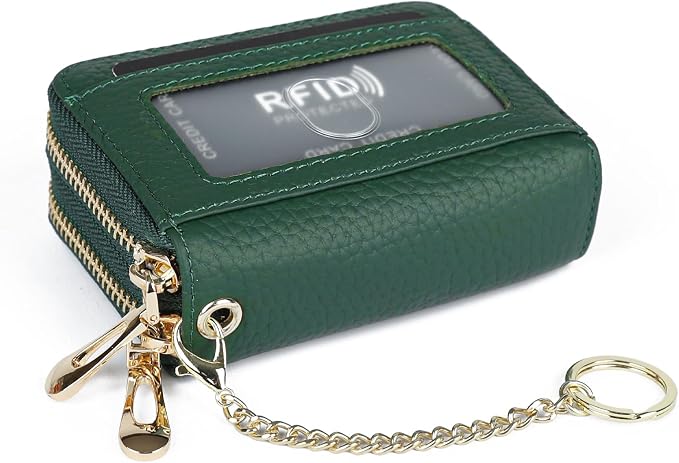 imeetu RFID Credit Card Holder, Small Card Wallet Women, Leather Card Case | Genuine Leather Women's Card & id Cases, Change Coin Purse with Zipper Keychain id Window, 20 Colors & 3 Styles, Daily, Gifts - Image 5