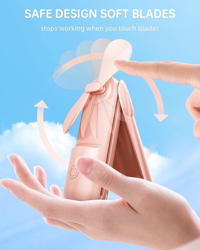 Mini Handheld Fan, Portable Hand Fan with USB Rechargeable, 2000 mAh Battery Operated, 3 Speeds Adjustable, 2 IN 1 Small Personal Pocket Fan for Women Girls Travel Outdoor - Image 4