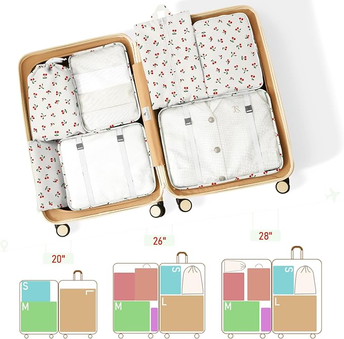 Packing Cubes for Travel - 8 Set Luggage Organizer Bags for Family, Mesh Breathable Packing Cubes for Suitcases Durable Travel Essentials Bags Set (White Cherry) - Image 3