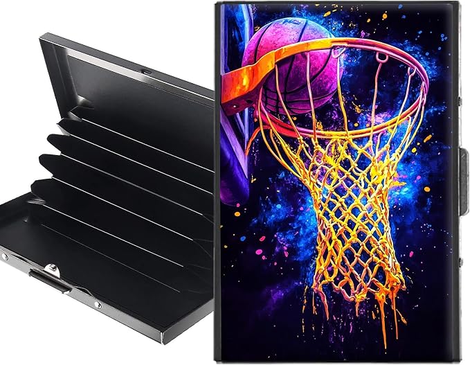Metal Wallet,Credit Card Holder for Women,Slim RFID Blocking Credit Card Holder Thin Aluminum Wallet ID Case,6 Slot Business Mini Hard Metal Case for Women/Men,Purple Basketball by Unknown