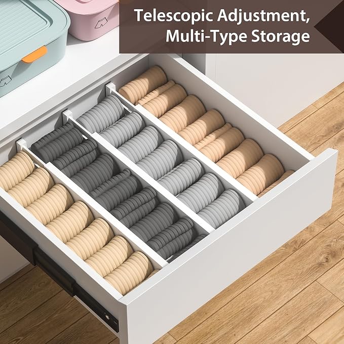4 PCS Drawer Divider, 17"-22" Adjustable Bamboo Drawer Dividers Organizers, Expandable Separators for Kitchen, Clothes, Dressers, Home, Office, White - Image 5