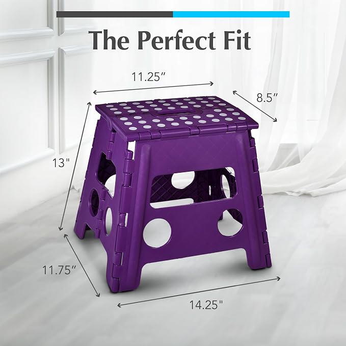 Handy Laundry Folding Step Stool 13 Inch, Purple, Non-Slip Holds 300 lbs | 13 Inch, Purple, Foldable Collapsible Step Stool, Non-Slip, Holds 300 lbs, Kitchen Bathroom Bedroom, Adults - Image 5