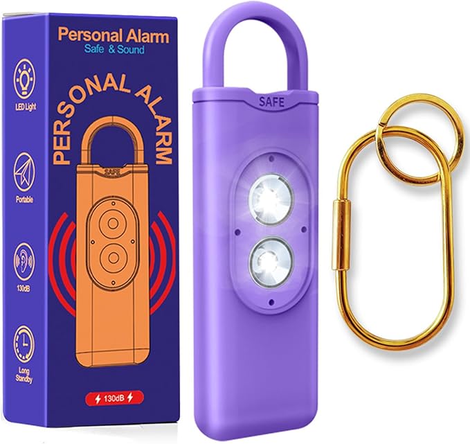 Halo-Siren Keychain, HaloSiren Personal Safety Alarm - 130db Loud Alarm Keychain with LED Strobe Light, Compact Emergency Siren (Double Flashing Lights - Purple + Copper Ring) by Unknown