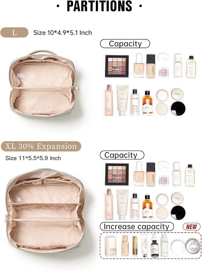 EACHY Travel Makeup Bag for Women, Flat Open Cosmetic Bag, Orange, Large | Flat-open cosmetic organizer with pockets and clear TPU brush compartment for makeup, toiletries and travel essentials - Image 3