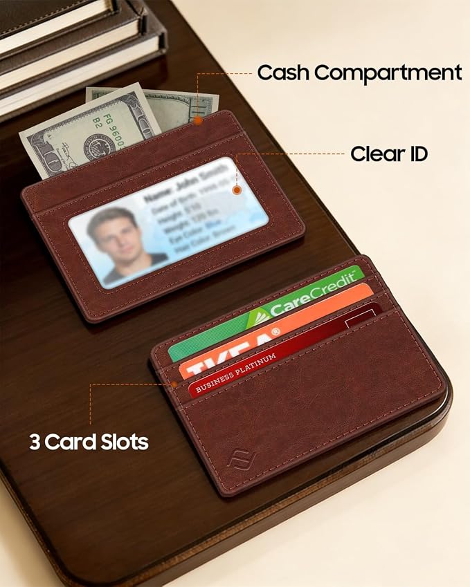 FINTIE Slim Minimalist Front Pocket Wallet RFID Blocking Credit Card Holder | Card Cases with ID Window for Men Women, Vintage Brown - Image 4