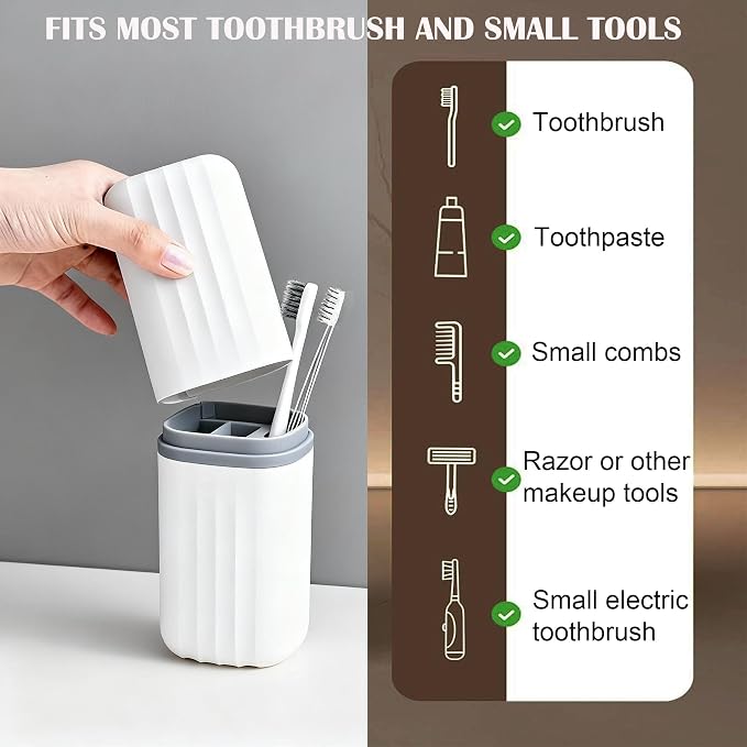 2-in-1 Travel Toothbrush Holder, Dustproof Toothbrush Travel Case with Mouthwash Cup, Portable Toothpaste Toothbrush Container for Traveling School Camping Business Trip Bathroom - Image 4