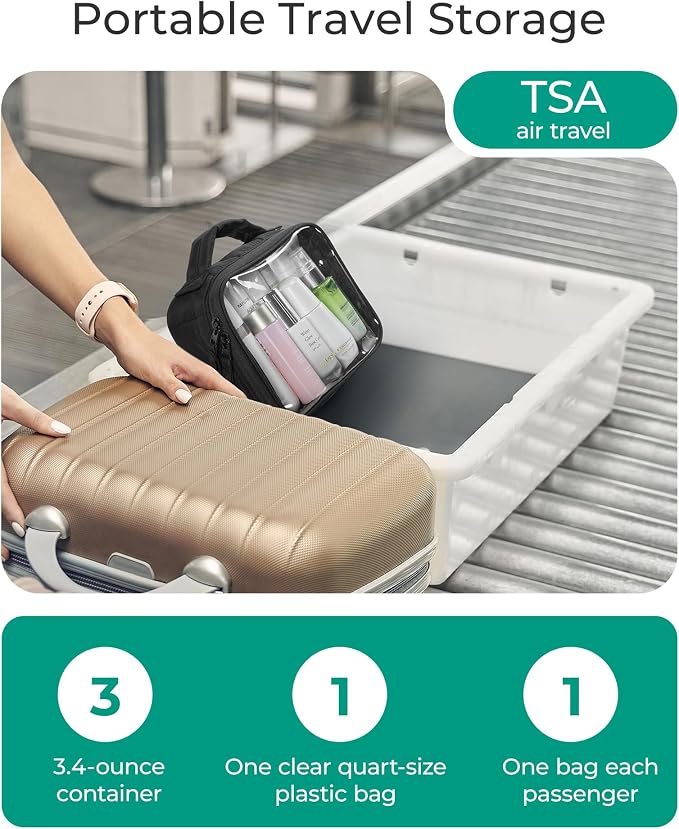 BAGSMART Puffy Clear Toiletry Bag, TSA-Approved & Wide-Open, 1-Pack, Beige | Travel Makeup Bag with Handle, Cosmetic Bag with Double Zipper for Women - Image 2