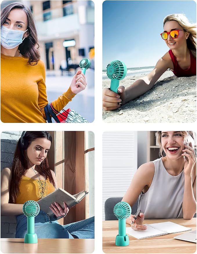 Gaiatop Mini Portable Fan, Small and Powerful, Cute Design 3 Speed Personal Handheld fan and Desktop with Base, Lightweight USB Rechargeable for Travel Lash Makeup Girl Women Summer Gift Green | Powerful 3 Speed with Desktop Base, Lightweight, Battery ... - Image 7