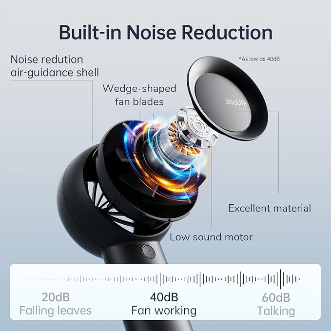 JISULIFE Portable Handheld Turbo Fan Rechargeable 6000mAh 5-Speed (Black) | Up to 18H max cooling, Personal Battery Powered Pocket Fan for Travel/Outdoor/Vacation/Concerts, Birthday Gifts for Women - Image 4