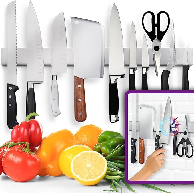 24 Inch Heavy-Duty Magnetic Knife Holder for Wall (Large Size) - Premium Stainless Steel Magnetic Knife Strip - Professional Space-Saving Knife Bar With Powerful Magnetic Pull Force (Upgraded Version) by HMmagnets