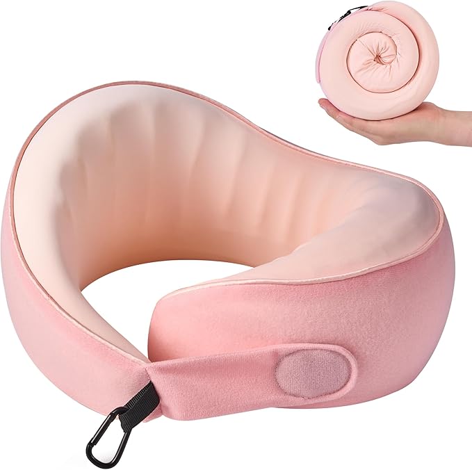 Travel Neck Pillow Airplane Neck Support Ergonomic Design for Traveling | 100% Pure Memory Foam Suitable for Airplanes,Offices and Cars, Cool Light Pink, Standard, C-Shape by KPNEOL