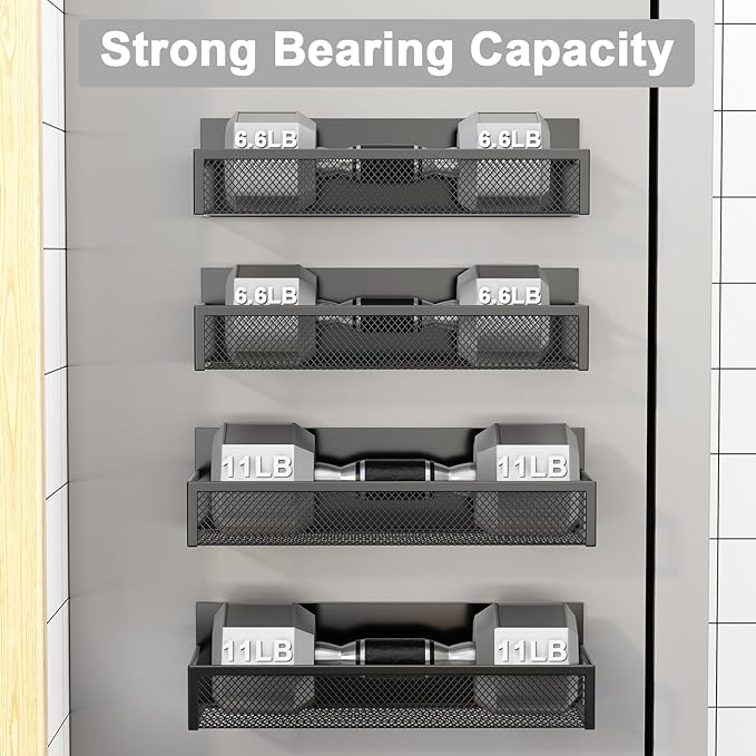 Aufworld Magnetic Spice Rack for Refrigerator, 4 Pack Magnetic Shelf, Fridge Magnet Organizer with Moveable 8 Hooks, Magnetic Fridge Shelf for Kitchen Organization and Storage (4 Pack) - Image 3