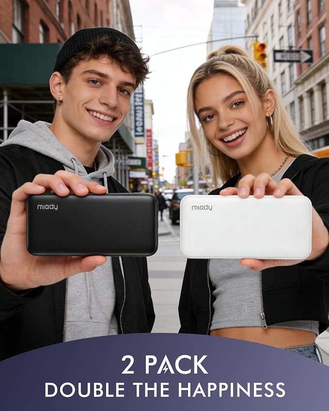 Miady 2-Pack Portable Charger, Slim 10000mAh Power Bank Travel Battery Pack | Dual USB丨3 Outputs 2 Inputs丨for Backpack Travel Camping丨Slim丨Compatible with iPhone Android etc丨Flight-Safe丨37Wh丨Red+Blue - Image 4