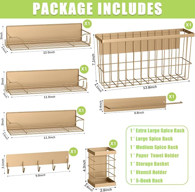 Magnetic Spice Rack for Refrigerator, 7 Pack Magnetic Fridge Shelf for Kitchen Organization Storage, Moveable Spice Organizer W/Paper Towel Holder, Utensil Caddy, Cutting Board Rack (Brown) - Image 2