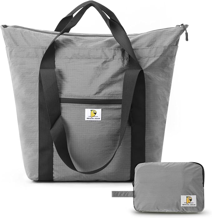 Foldable Travel Bag, 26L Lightweight Weekender Duffel, Expandable Second Carry-On Bag for Travel & Shopping, Water-Resistant Personal Item Bag, Gray by BBCREATFASHION