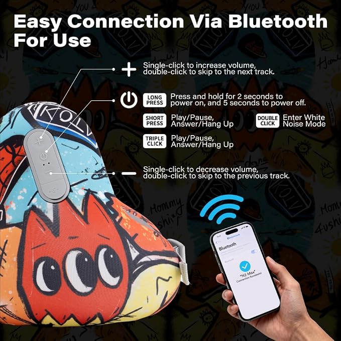 Bluetooth Travel Neck Pillow, Memory Foam | Built-in Headphones, Neck Support, Airplane Sleep, Noise Reducing, Adjustable Fit, Flights, Cars, Trains - Image 6