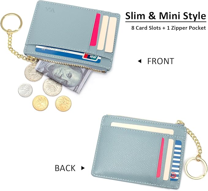 Valentoria Slim RFID Blocking Card Holder Small Pocket Wallet Keychian Zipper Coin Purse Mini Cash & Coin & Cards Case for Women Men | Slim - Image 2