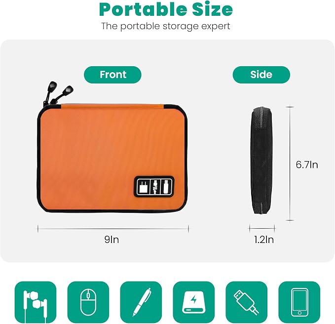 Cord Organizer Travel, Electronics Organizer Tech Pouch - Portable Cable Organizer Bag for Cords, Charger, Phone, SD Card, Power Bank for Travel & Daily Use -Orange Green - Image 4