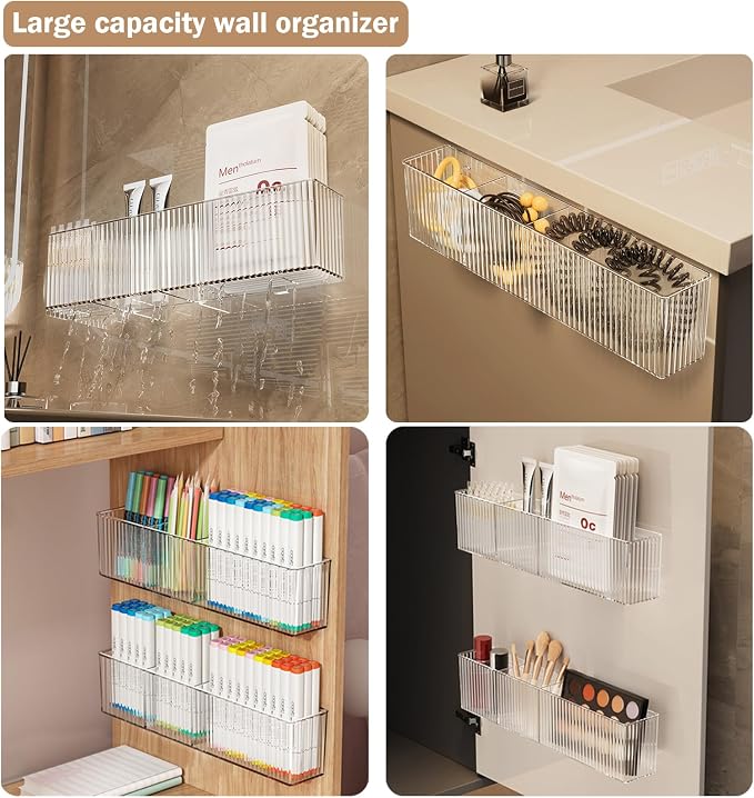 2Pack Wall Mount Pen Holder,Marker Stationery Organizer,Makeup Storage | No Drill,Heavey Duty Adhensive Tape, Clear Wall Storage for Office, Medicine Cabinet Door Organizer Storage, Floating Shelves - Image 5