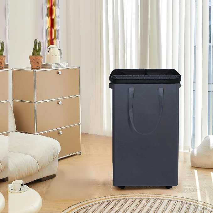 DOKEHOM 90L X-Large Rolling Laundry Basket Hamper on Wheels, Grey | Collapsible clothes hamper with removable mesh wash bag. High-capacity foldable washing bin organizer - Image 9