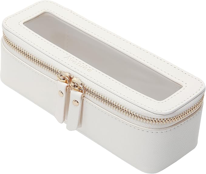 Aveniee Clear Makeup Brush Bag,Slim Cosmetic Brush Holder,Small Toiletry Bag Mini Travel Case for Women,Thin Make up Bags with Dual Zipper,Cute Travel Essentials Organizer,White by Aveniee