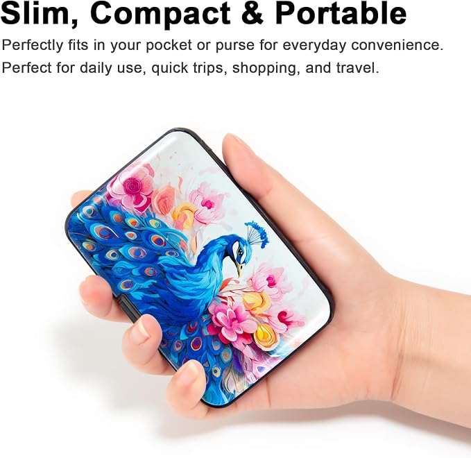 Credit Card Holder for Women Men RFID Blocking Wallet Small Business Metal Slim Mini Aluminum Hard Case (Watercolor Peacock) - Image 5