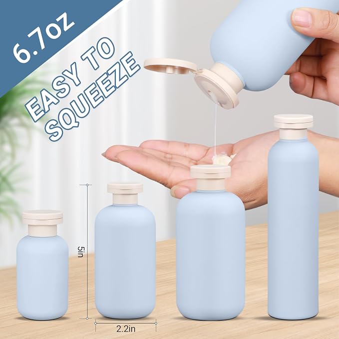 ASEVAT 6.7oz 4pack Refillable Travel Shampoo and Conditioner Bottles, Travel Size containers, Travel Bottle for toiletries, Squeeze Bottles with Flip Cap, Empty Plastic Leak Proof Travel Bottles - Image 2